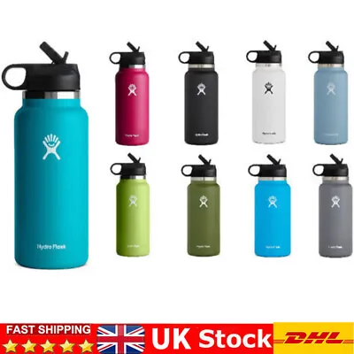 Hydro Flask 32oz/946ml Water Bottle Wide Mouth Vacuum Insulated Straws Lid NEW • £13.99