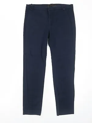 Zara Womens Blue Cotton Chino Trousers Size 10 Regular Zip • £5.50