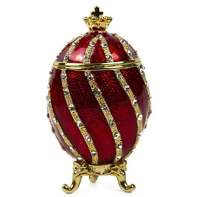 Red Faberge Egg Replica W/Golden Crown Trinket Box Easter Gift 7.5 Cm • $24.61