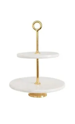 Marble And Metal 2-Tier Tray 12  L X 12  W X 14  H Brass. W13 • $50.04