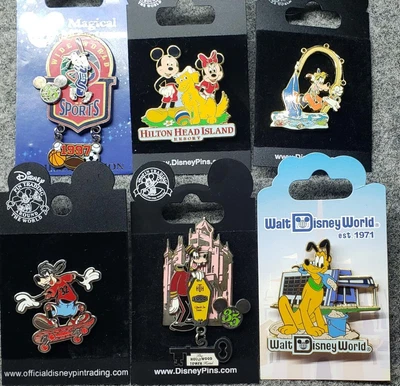 $9.99 • Buy Lot Of 6 Canine Themed Disney Pins WDW - NEW On Cards - Original - Free S&H #2
