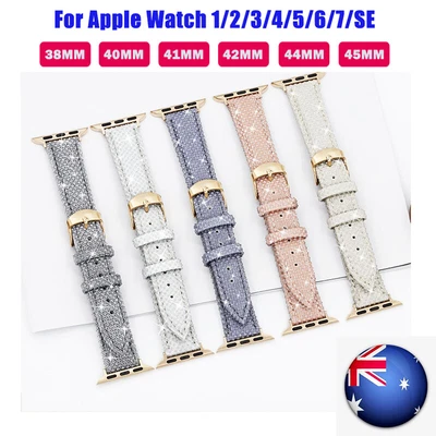 $16.14 • Buy Shiny Glitter Bling Strap Leather Band For Apple Watch Series 7 6 5 4 3 2 1 SE