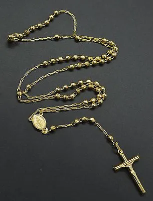 $489 • Buy  10k Solid Yellow Gold Rosary Virgin Mary Jesus Cross Necklace 24'' 9.9 Gr