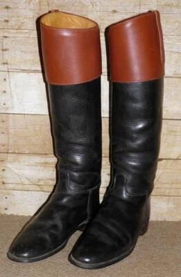 £395 • Buy English Black Leather Hawkins Royale Riding Boots Removable Mahogany Tops UK 9
