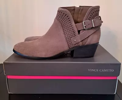 Vince Camuto Pralata Brown Suede Leather Buckle Zip Ankle Booties Womens Size 9M • $35