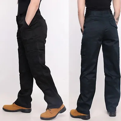 Ladies COMBAT CARGO Work Trousers Size 8 To 20 Short Reg Long In Black Or Navy • £9.95