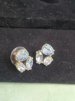  J Crew Signed Gold Tone And Light Blue Crystal Stud Earrings • $6.75