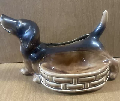 Vintage Dachshund Planter Dog Vase Retro Canine￼ Pot Trinket Bowl Black Brown • $24.99