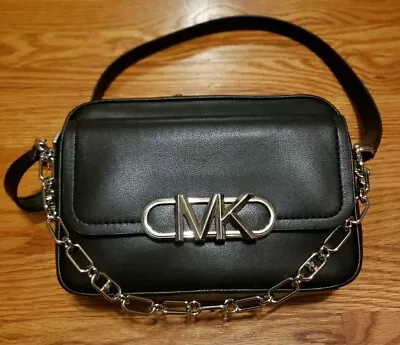 NWT $398 MICHAEL KORS Leather Parker Chain Swag Camera Medium Crossbody Black • $120