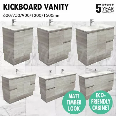 600-1500mm Vanity Finger Pull Matt Timber Look Stone Basin Kickboard Soft Close • $669