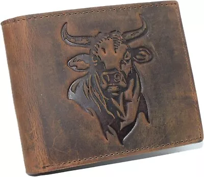 Western Rodeo Bull Wallet For Men - Vintage Cowhide Leather Patriotic Bifold... • $19.99