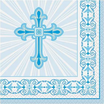 Blue Radiant Cross Luncheon Napkins Communion Religious Party Supplies 16 Count • £5.78