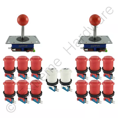 2 Player Arcade Control Kit 2 Ball Top Joysticks 14 Buttons Red JAMMA MAME Pi • £29.99