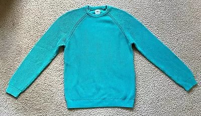 ZARA Textured Cotton Crew Neck Sweater Turquoise Blue Green Mens Medium • $14.95