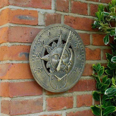 £15.95 • Buy Sun & Moon Railway Station Garden Clock & Thermometer 12  Copper Effect