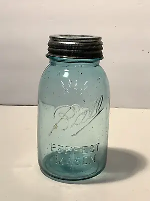 Vintage #5 Blue/Green Ball Perfect Mason Quart Canning Jar With Ball Zinc Lid • $15.47