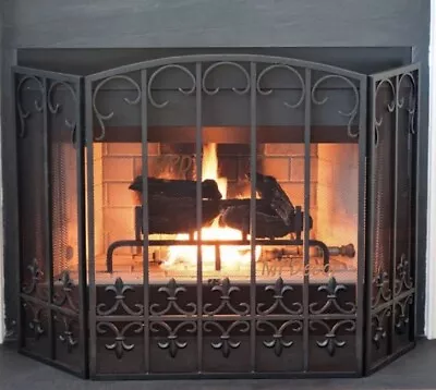 Classic Fleur De Lis Fireplace Fire Screen Black 52in ~  SPI Home 33415 • $275