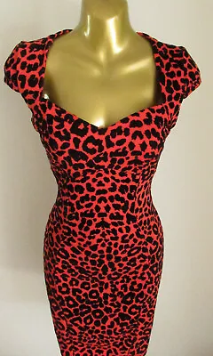 £19 • Buy Jane Norman Size 8 Red Black Wiggle Pencil Cocktail Party Stretch Dress