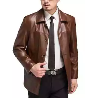 100%Lambskin Handmade Blazer Leather Men Brown Genuine Formal Stylish Business • $170