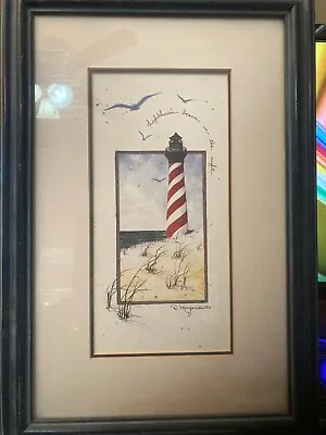 D. Morgan 1994 Framed Signed Art Print Lighthouse Beacon In The Night 11x17 • $25