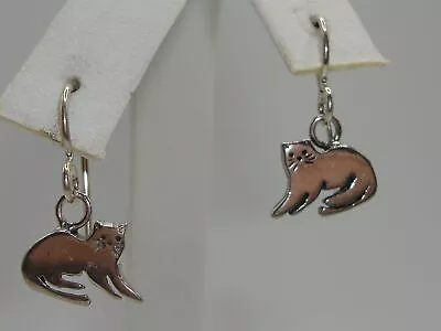 Sterling Silver Cat Dangle Earrings Artist Signed Mary Kay Donnelly! • $42.95
