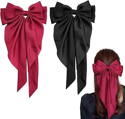 2PCS Big Bow Large Bowknot Hairpin French Hair Clip With Long Silky Satin Ribbon • £6.99