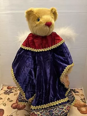 Vermont Teddy Bear Mohair Angel W/ Velvety Blue Gown Gold Trim & Feather Wings • $40