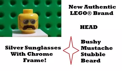 LEGO Bushy Mustache Silver Sunglasses Head Biker Police Tough Guy Stubble Hair • $3.07