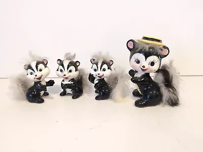 1950's Vintage Ucagco/Lugene's Ceramic Skunks With Fur Yellow Hat Kitsch Japan • $27