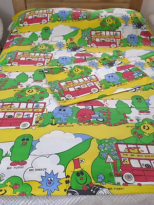 Vintage Mr Men Single Bed Duvet Quilt Cover Pillowcase Fabric 70s 80s 90s • £25