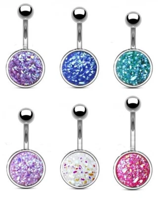 £2.70 • Buy GRADE 5 TITANIUM - Druzy Stone Belly Bar- Choose Colour - 6mm 8mm 10mm 12mm 14mm