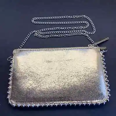 ZARA Gold Purse Handbag Clutch With A Silver Chain NEW • £15.04