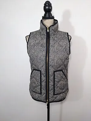 J Crew #02533 Quilted Puffer Vest Gray Herringbone Printed Pattern Womens XS • $25