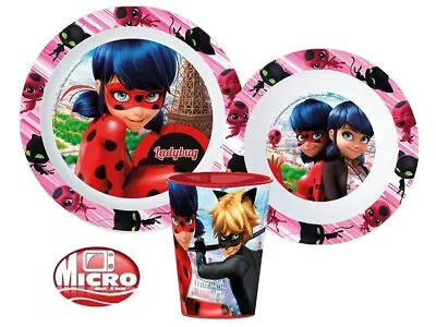 Ladybug Miraculous Childs Kids Toddlers 3 Pc Dinner Breakfast Set Plate Bowl Cup • £10.99