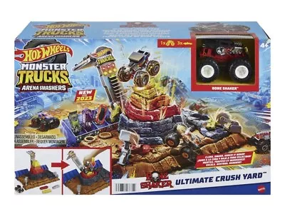 Hot Wheels Monster Trucks Arena Smashers Bone Shaker Ultimate Crush Yard Playset • $26.99