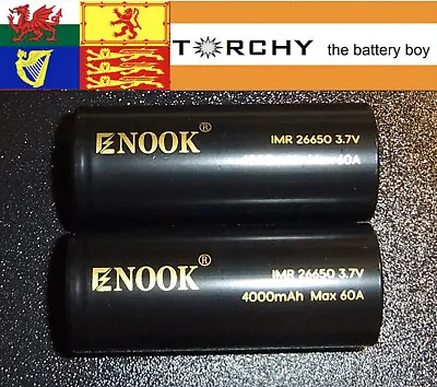 2x Enook 26650 Li-Io Rechargeable Battery 4000mAh 3.7V / 4.2v • £13.99