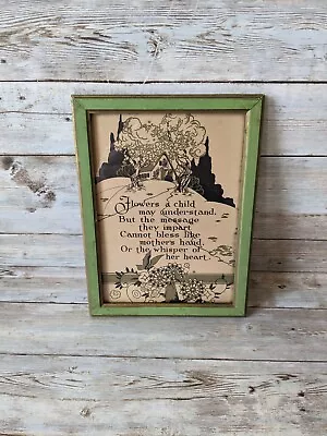 Vintage Mother And Child Poem Framed Motto Print Art Deco Green Frame • $28