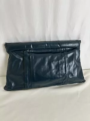 Large Timmy Woods Beverly Hills Vintage Clutch Teal Blue Leather • $19.90