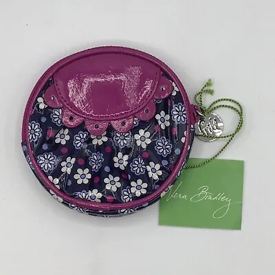 Vera Bradley Frill Coin Change Purse Peek A Boo Boysenberry Flower Purple Zips • $24.95