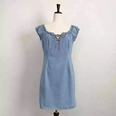 Vintage '90s G.A.S. Co. Denim Lace-Up Mini Dress  • $36