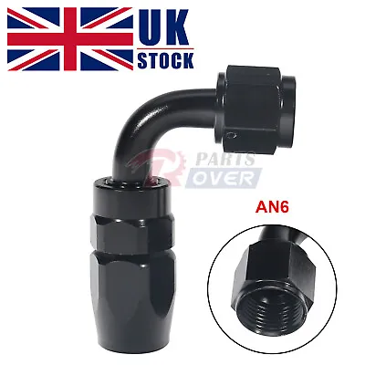 AN-6 6AN BLACK JIC 90 Degree Swivel FAST FLOW Fuel Oil Braided Hose Fitting • £7.25