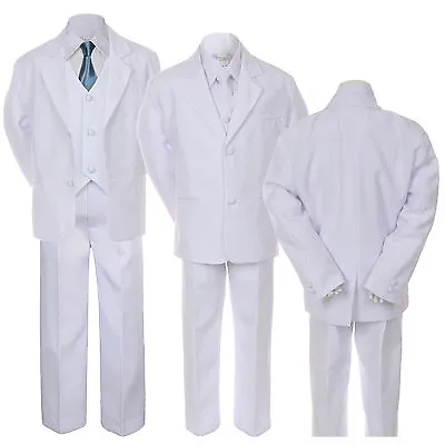 $26.99 • Buy 6pc Baby Toddler Kid Boy White Formal Wedding Suit Tuxedo W/ Satin Necktie S-7