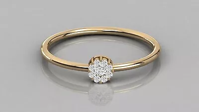 Micro Pave Set 0.22CT Clear White Moissanite In 10K Yellow Gold Circle Face Ring • $265