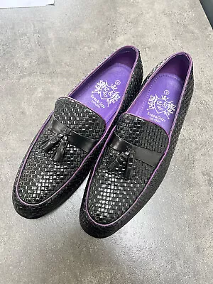 Eves & Gray Black Woven Leather Mens Slip On Shoes Loafer UK 9 • £145