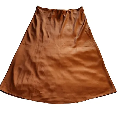 J. Crew Women's Size XL Copper Pull On Satin Look Midi A-line Skirt NWD READ • $19.99