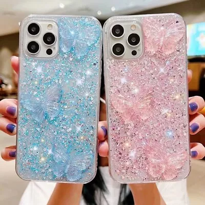 For IPhone Samsung Glitter Stars Butterfly Diamond Luxury Women Phone Case Cover • £3.59