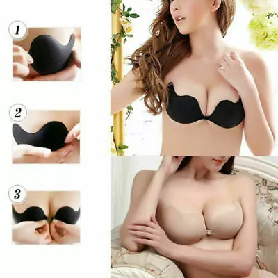 Silicone Strapless Push Up Bra Backless Self Adhesive Invisible Lace Stick On UK • £4.49