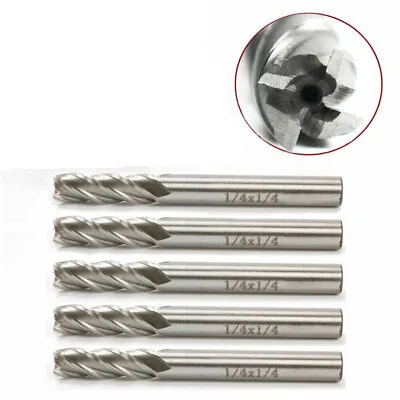 5PCS 1/4 HSS Straight Shank Spiral 4 Flute End Mill Cutter CNC Drill Bit Tool AN • £6.86