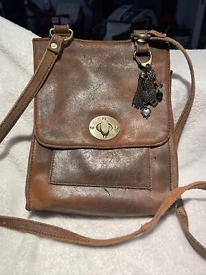 VTG Liz Soto Handbag Purse Bag  Retro  Brown Leather Crossbody Adjustable Strap • $15