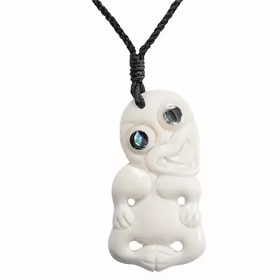 Bovine Bone Pendant 925 Silver Maori Hei Tiki Abalone Necklace - 81stgeneration • $33.57